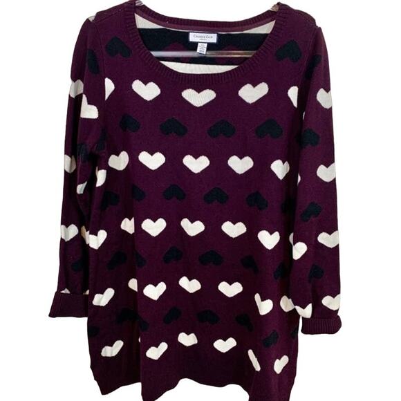 CHARTER CLUB Womens Heart Print Cotton Blend Knit Sweater Size 0X Tunic - Picture 2 of 6